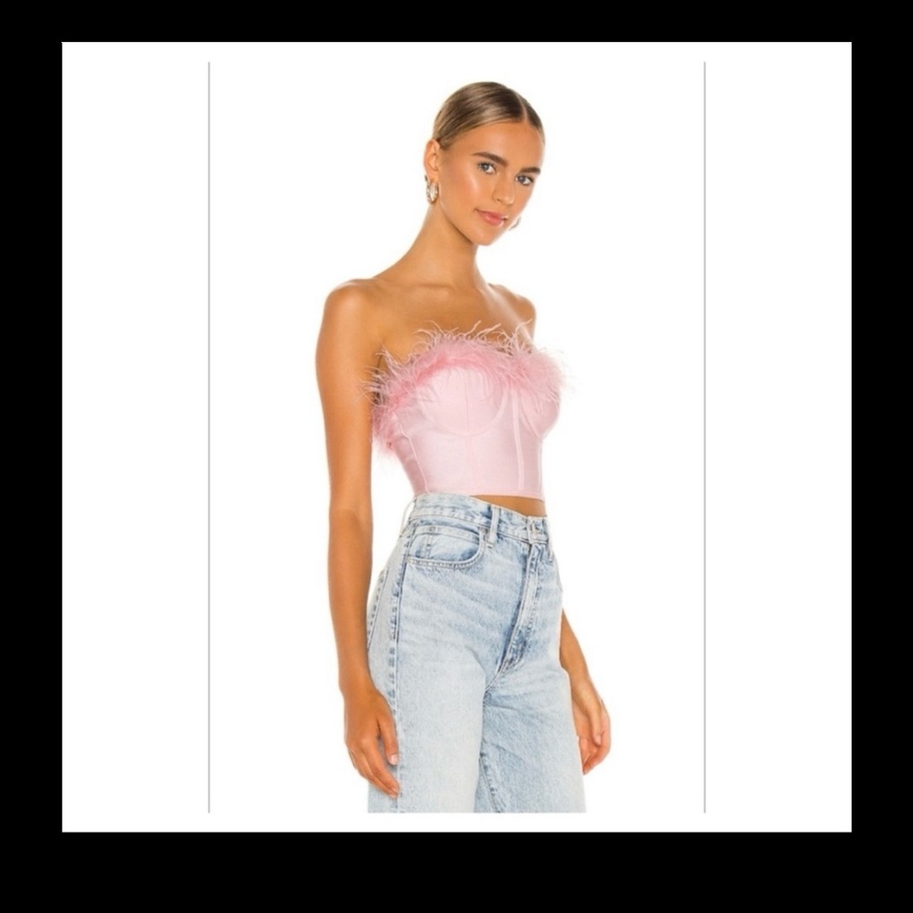 superdown Blush Feather-Trim Bustier